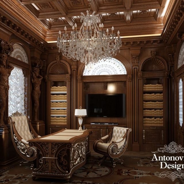 Дизайн кабинета с деревянной обшивкой