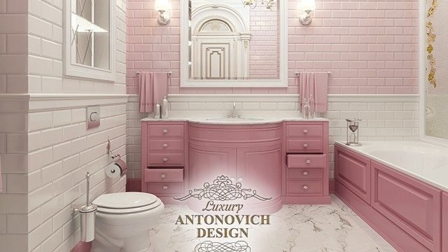 Дизайн ванной в розовых тонах