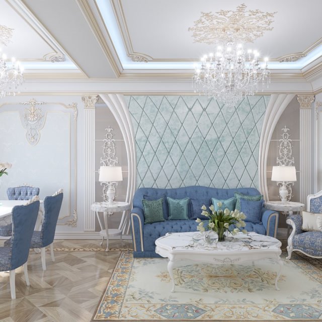 Интерьер гостиной в неоклассическом стиле, Алматы