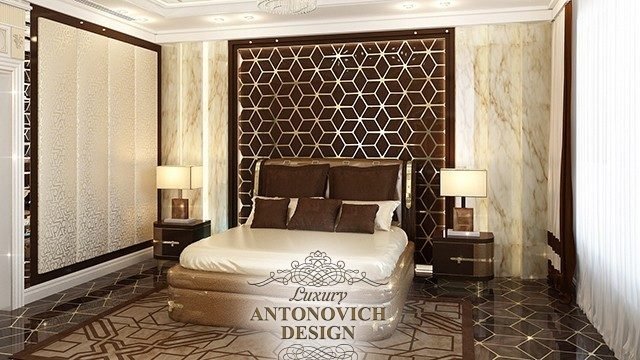 Спальня с красивой декор панелью