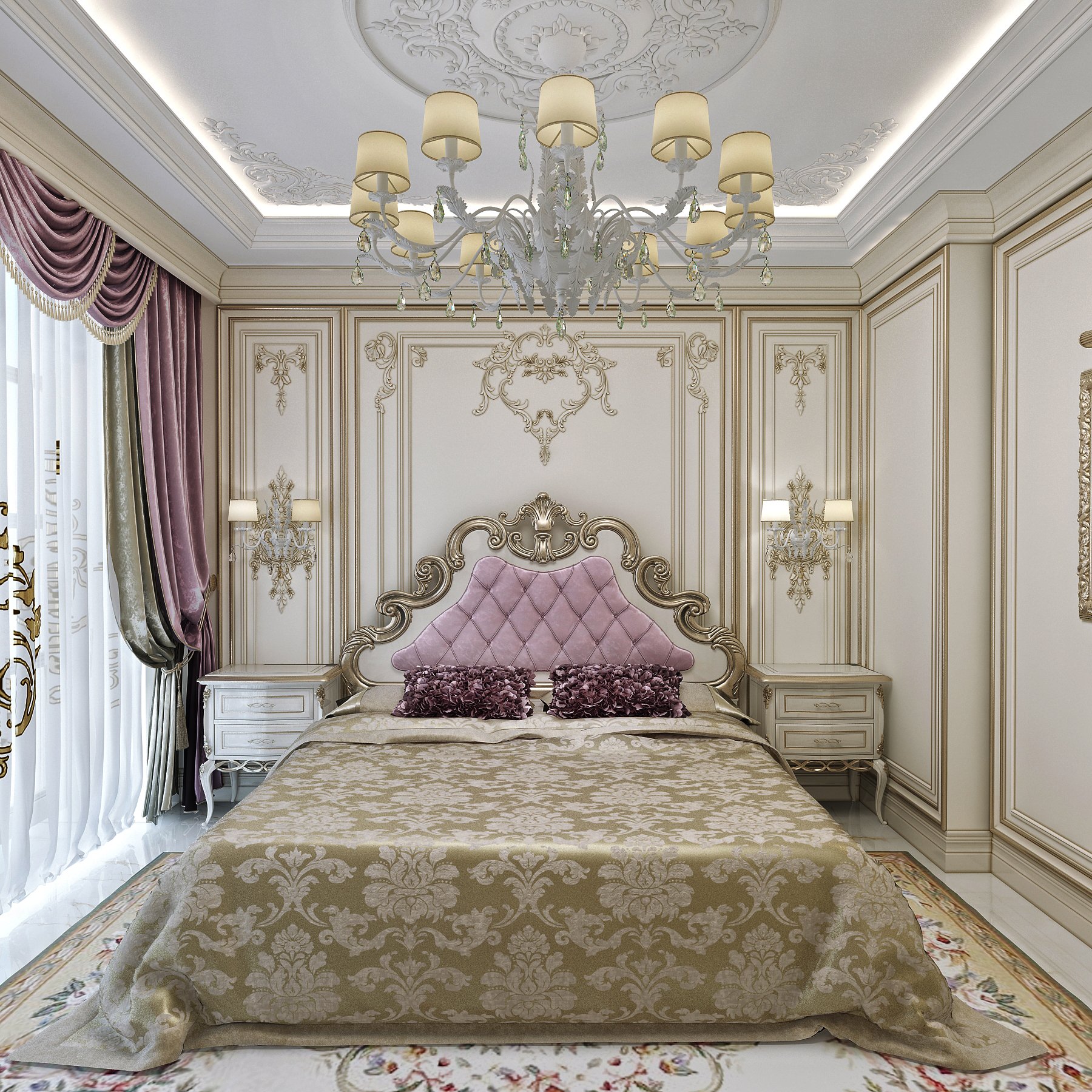Спальня хозяйская в классическом стиле, квартира в Астрахани