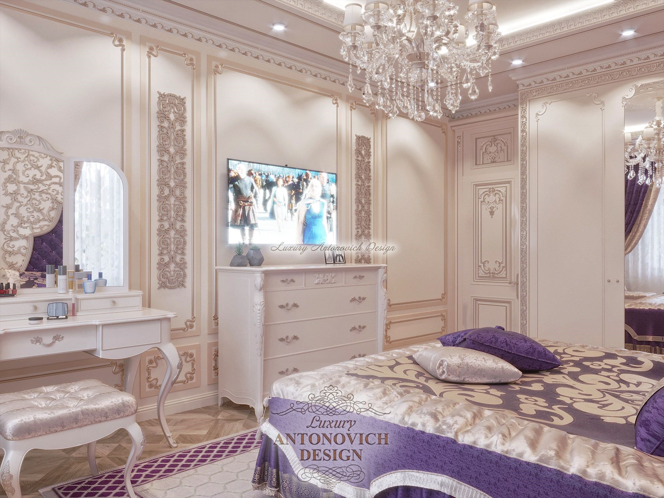 Фешенебельный интерьер спальни сына в классическом стиле, апартаменты в ЖК Dostyk Residence, Алматы