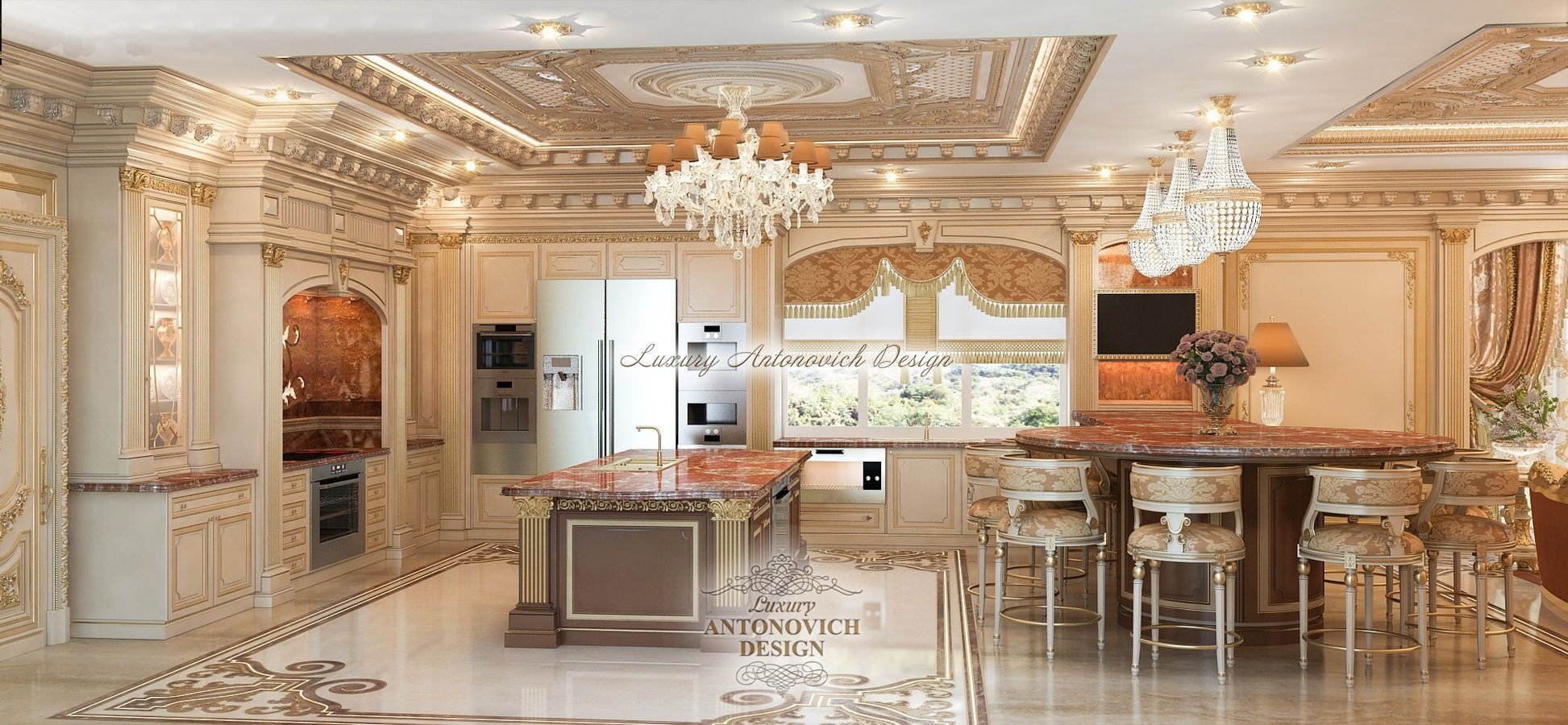 Роскошный Дизайн интерьера кухни площадью 50 кв. метров