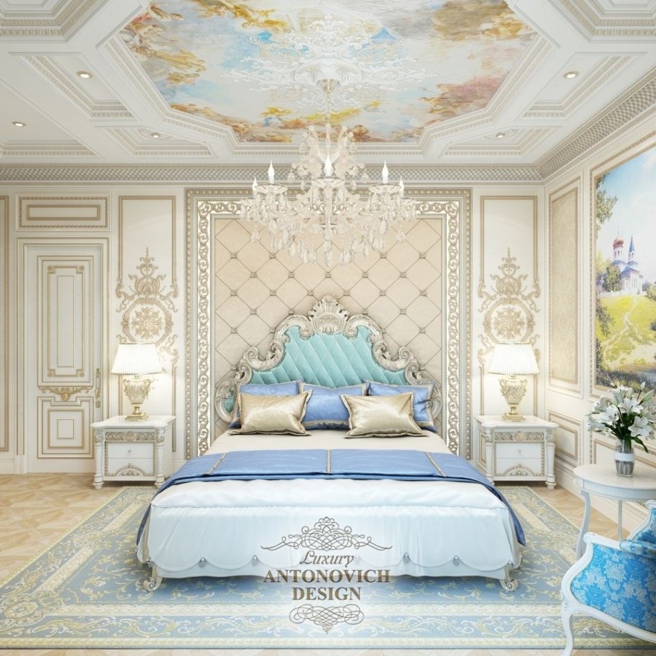 Идеи для интерьера спальни с художественной росписью потолков и стен