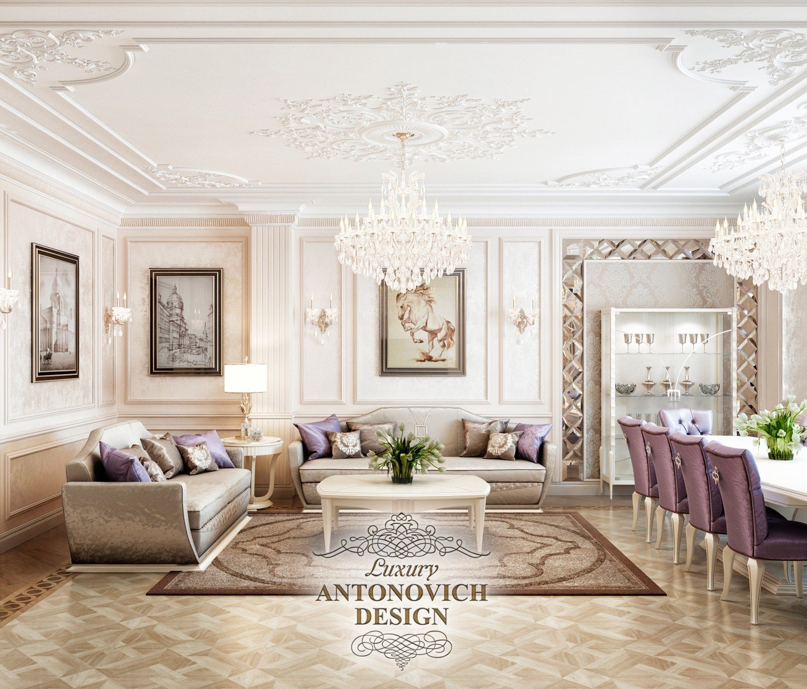 Дизайн гостиной в классическом стиле в ЖК Аристократ