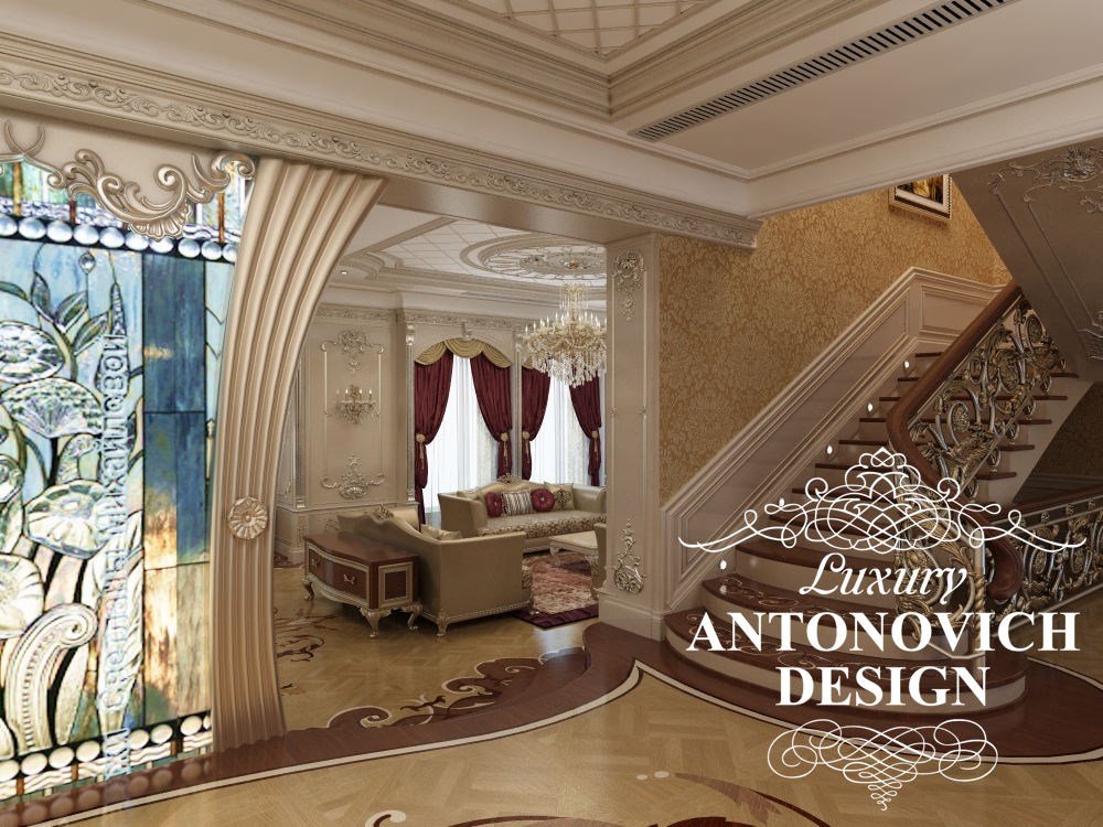 Элитный проект дома с роскошной лестницей в классическом стиле от Лакшери Антонович Дизайн