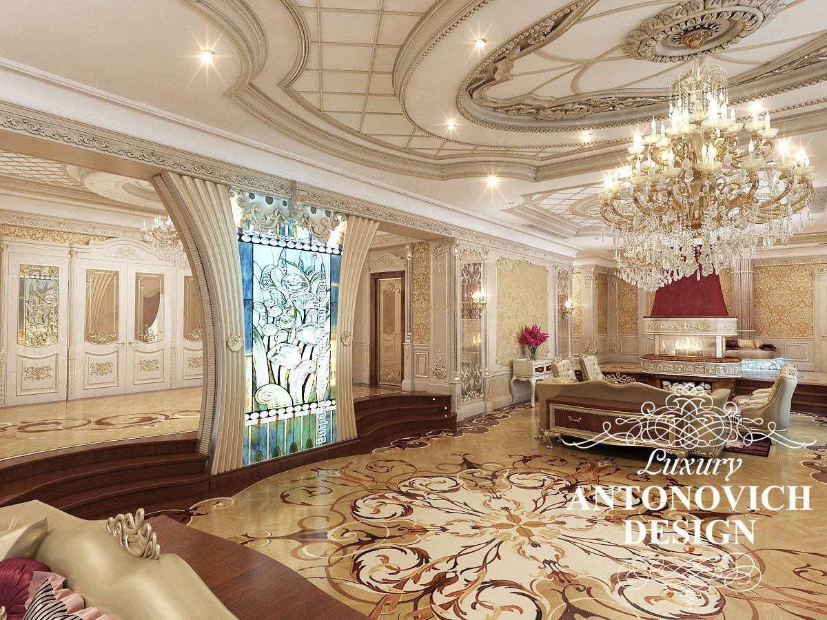 Элитный дизайн проект виллы с роскошным холлом в классическом стиле от студии дизайна Лакшери Антонович Дизайн