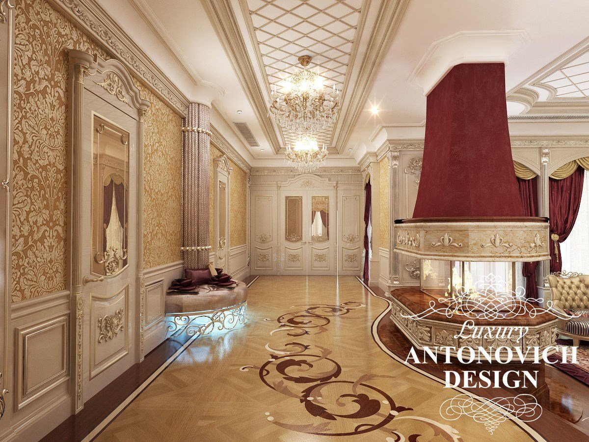 Элитный дизайн проект виллы с уютной гостиной в классическом стиле от студии дизайна в Алматы