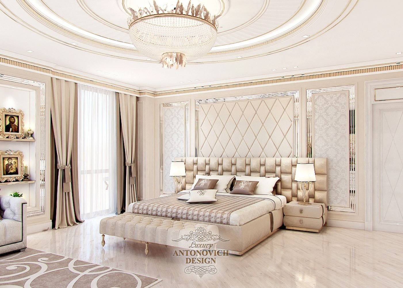 Идеи дизайна большой спальни в стиле неоклассика