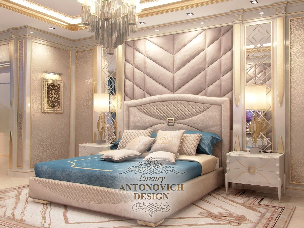 Дизайн спальни в современном стиле с акцентами ар деко