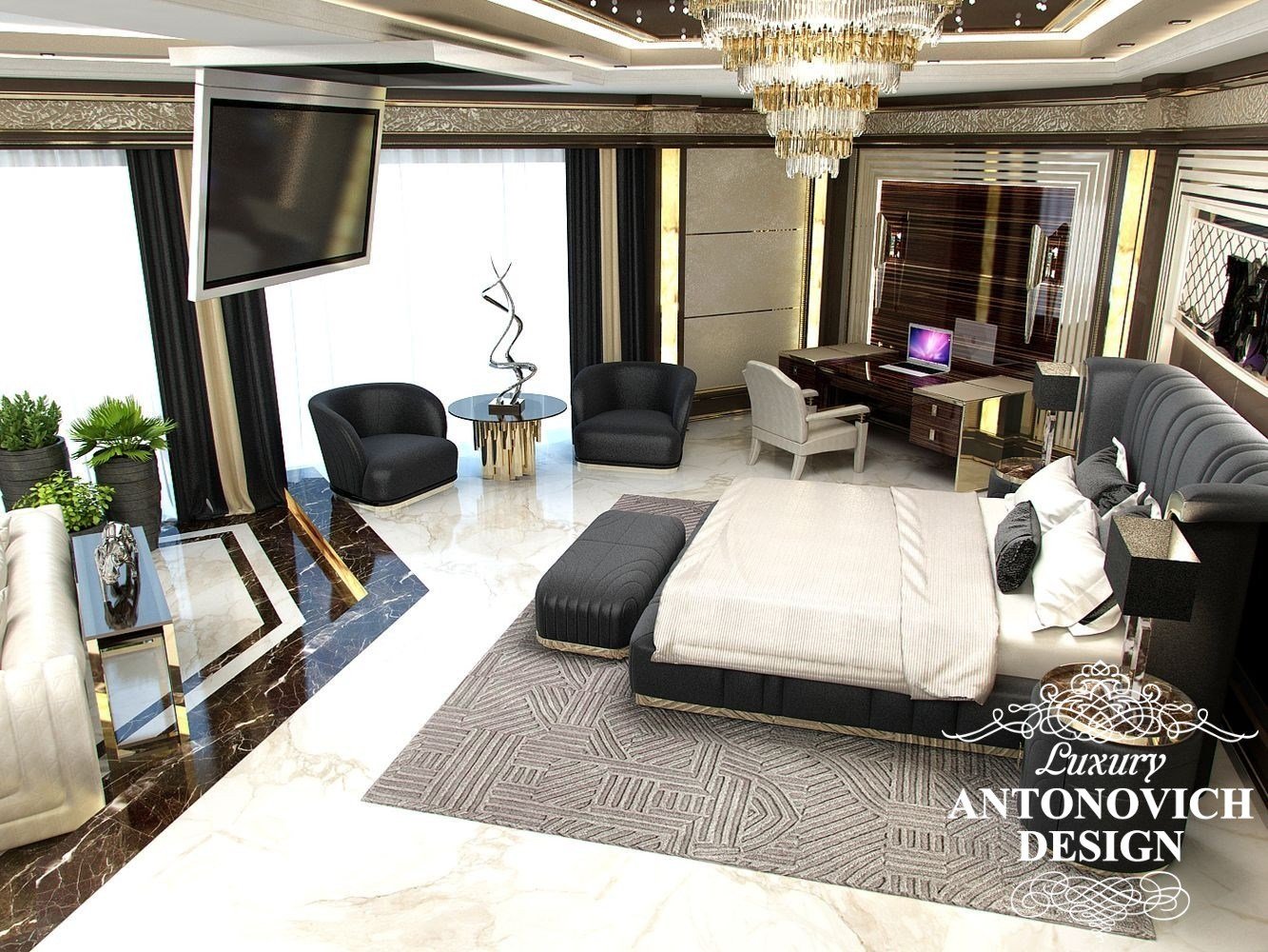 Элитный дизайн дома с мраморными полами в стиле современная классика от студии дизайна в Астане Luxury Antonovich Design