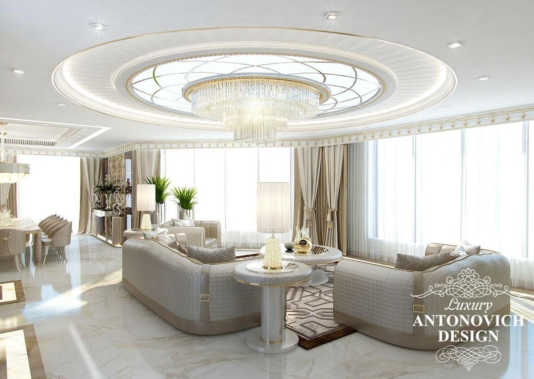 Элитный дизайн дома с красивой столовой в стиле современная классика от студии дизайна в Астане