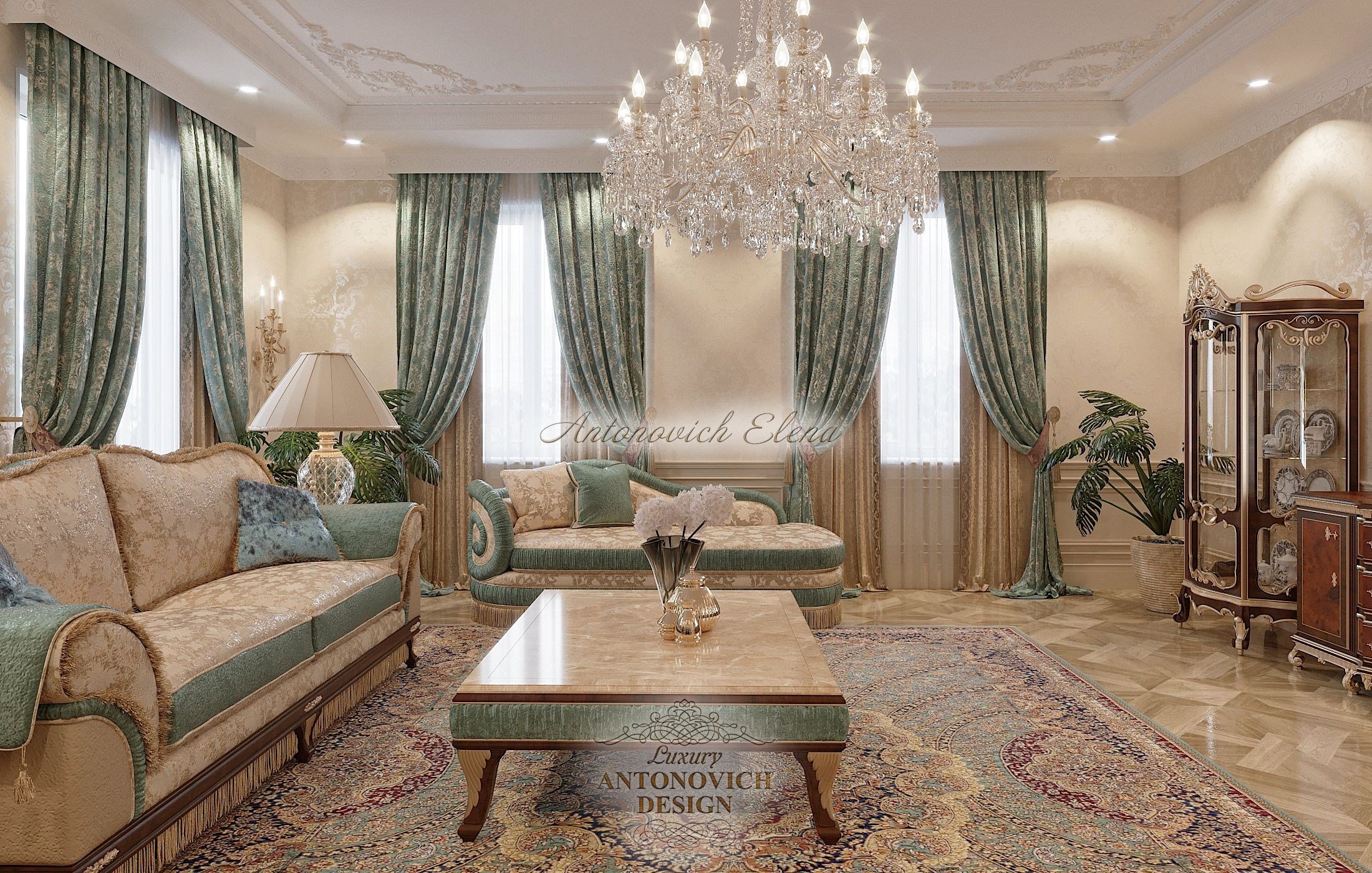 Стильный интерьер гостиной в классическом стиле. Особняк в Дипгородке. Нур-Султан