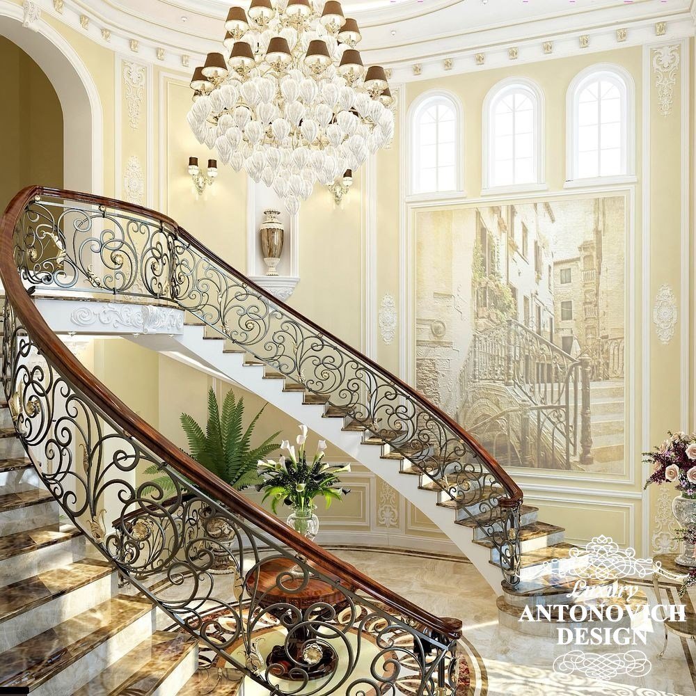 Элитный дизайн проект дома с роскошной лестницей в классическом стиле от Лакшери Антонович Дизайн