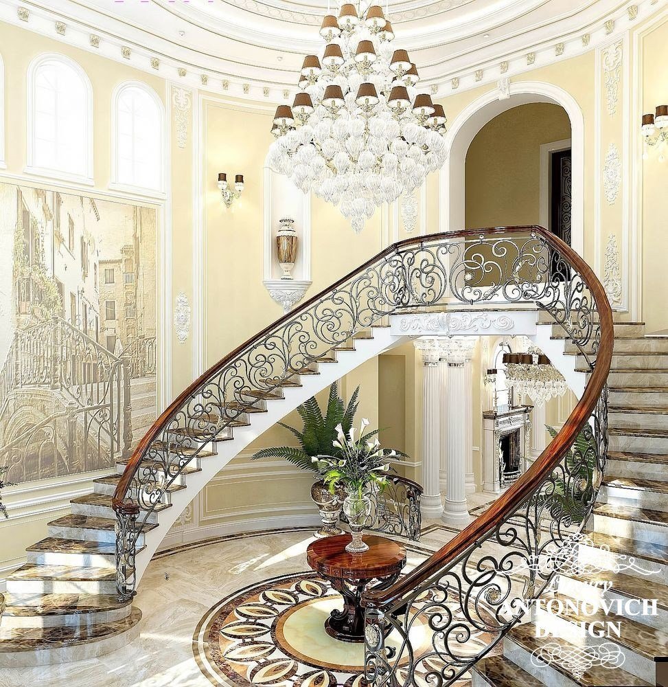 Элитный проект дома с роскошной лестницей в классическом стиле от дизайн студии Luxury Antonovich Design