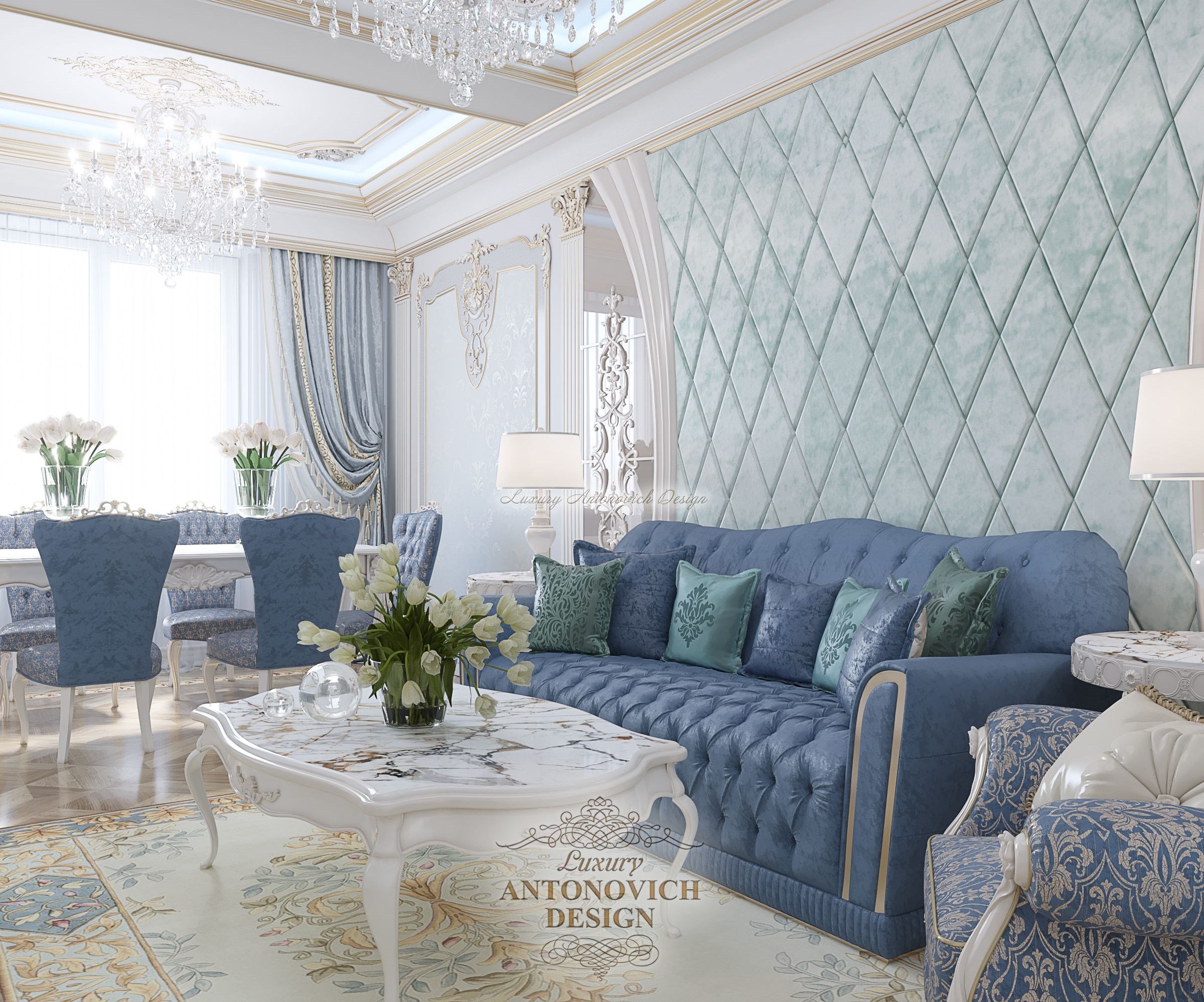 Стильный интерьер гостиной, Квартира для большой семьи в Алматы