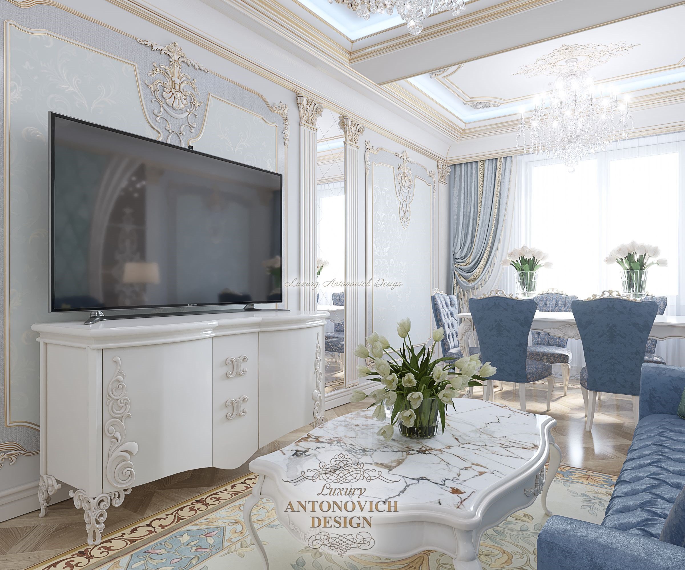 Роскошный интерьер гостиной 2, Квартира для большой семьи в Алматы