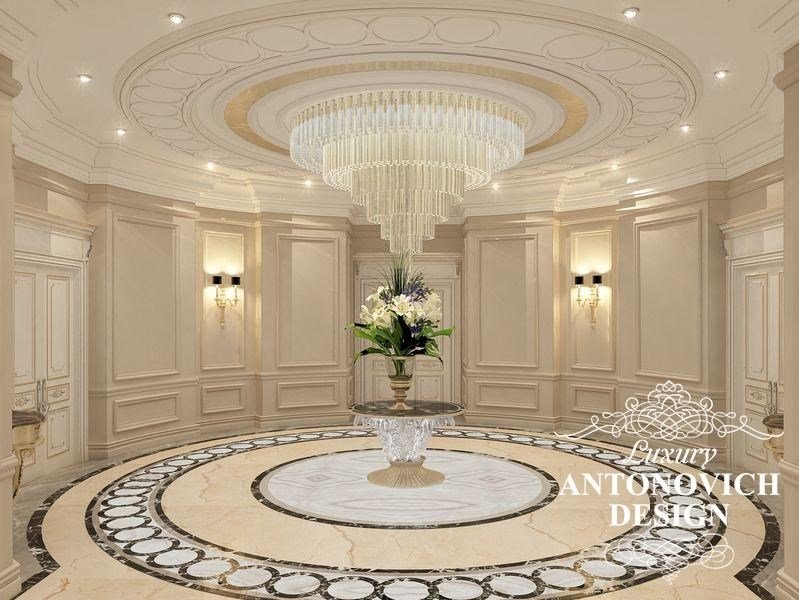 Элитный дизайн дома с роскошной лестницей в стиле современная классика от студии дизайна Лакшери Антонович Дизайн