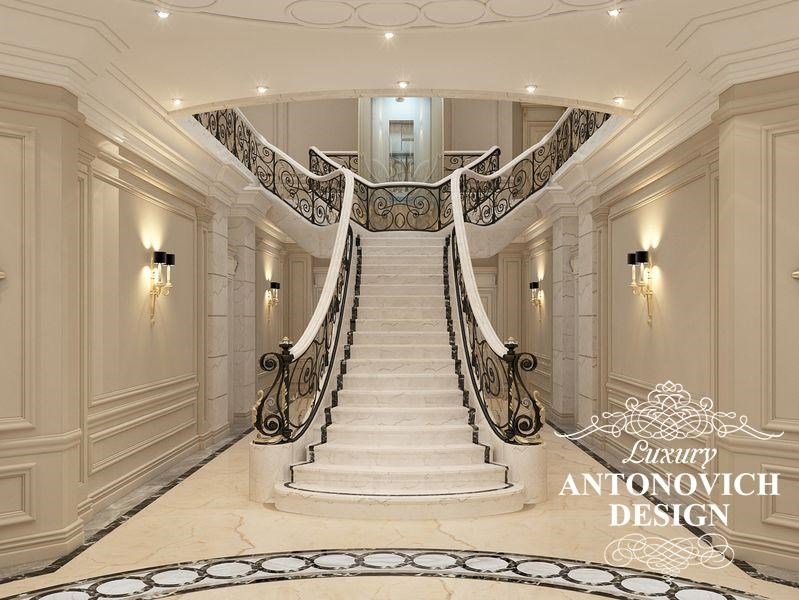 Элитный дизайн проект дома с роскошным холлом в стиле современная классика от Antonovich Design