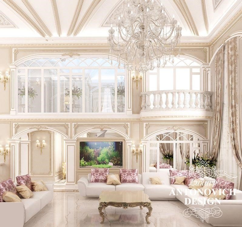 Элитный дизайн коттеджа с уютной гостиной в классическом стиле от студии дизайна в Астане Luxury Antonovich Design