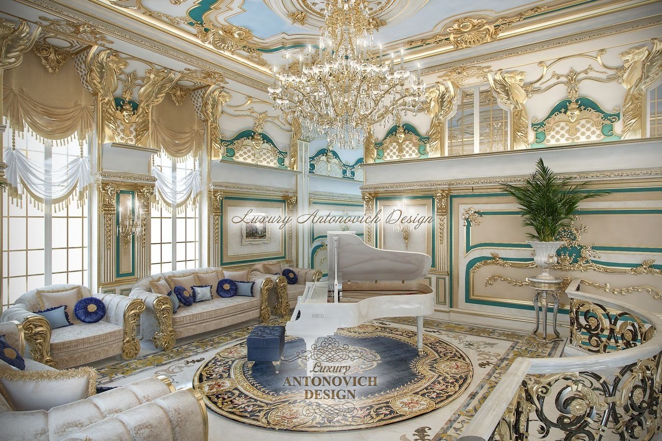Королевский Дизайн гостиной с роялем