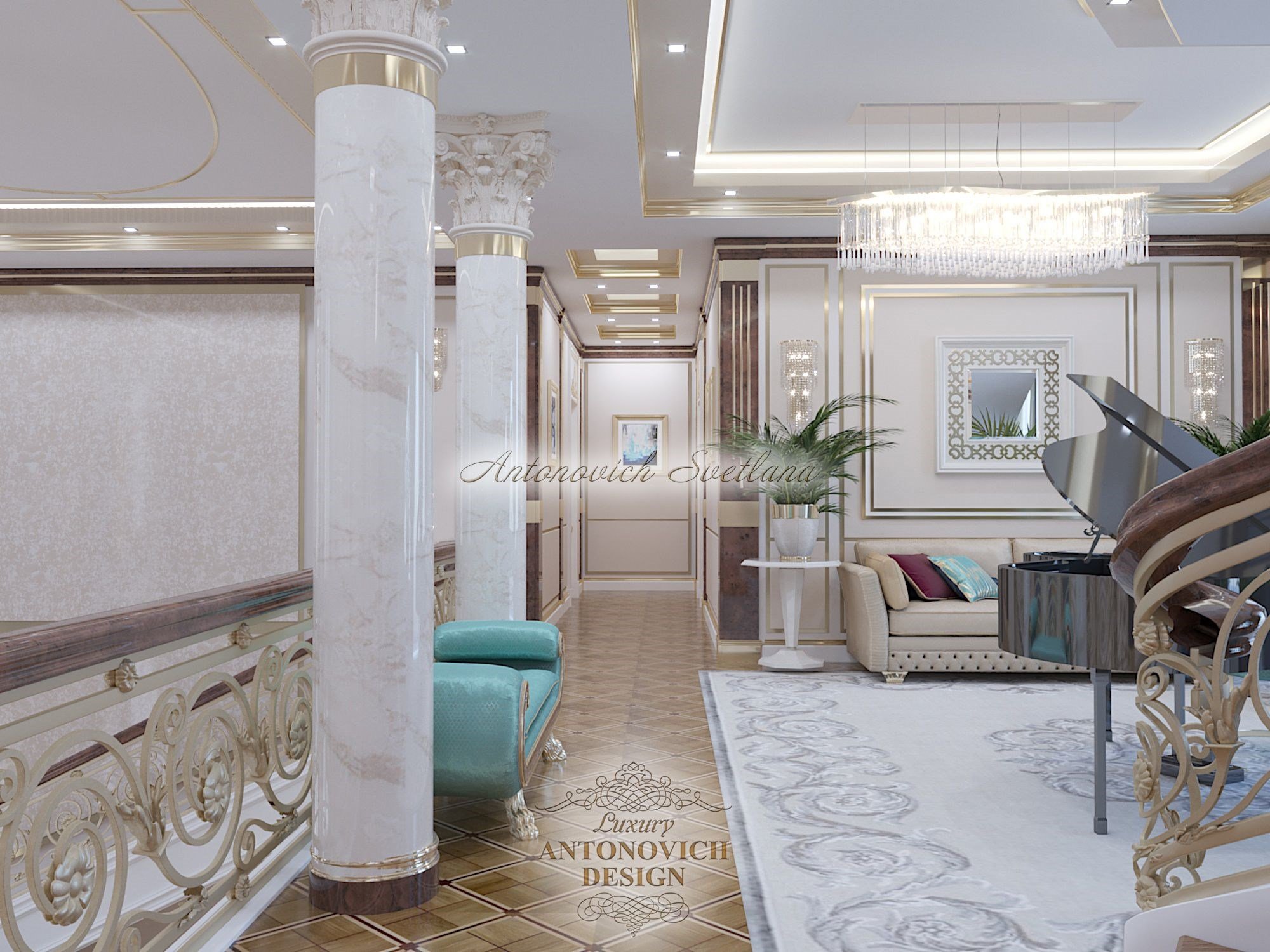 Роскошный интерьер спальни в стиле неоклассика, особняк в Алматы