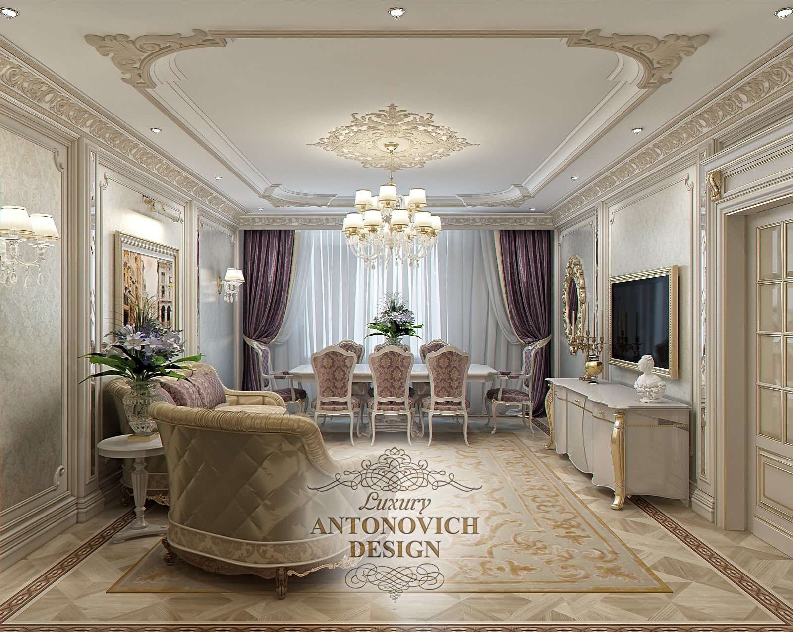 Королевский интерьер гостиной в классическом стиле