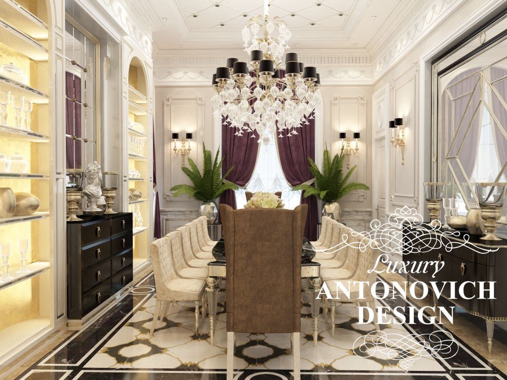 Элитный дизайн проект дома с красивой столовой в стиле современная классика от студии дизайна в Астане Luxury Antonovich Design