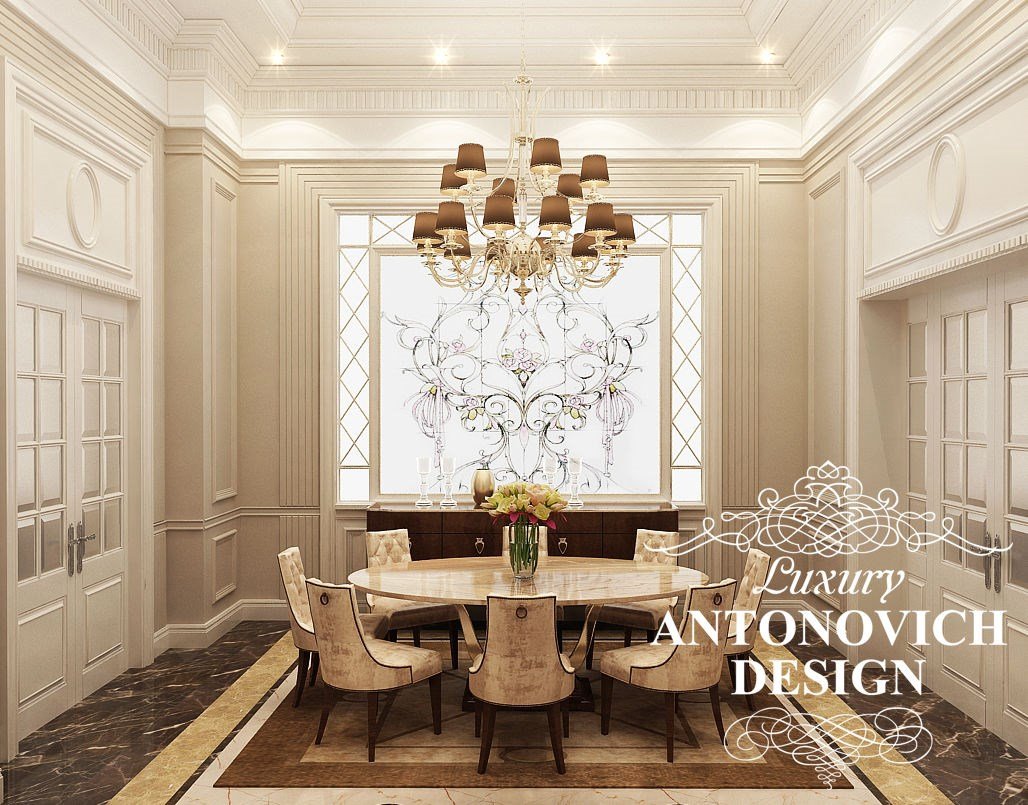 Элитный дизайн интерьера дома с элитной мебелью в стиле современная классика от студии Antonovich Design