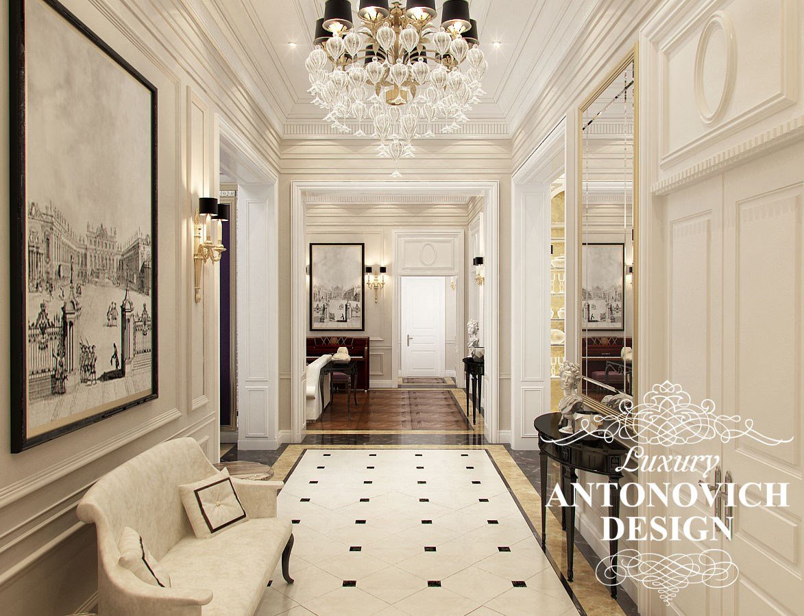 Элитный дизайн проект виллы с роскошным холлом в стиле современная классика от студии Antonovich Design