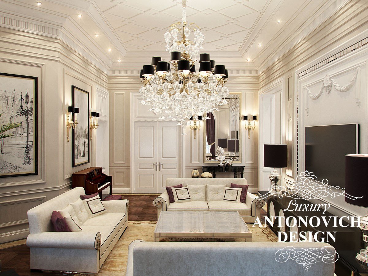 Элитный дизайн интерьера дома с элитной мебелью в стиле современная классика от студии дизайна в Астане Luxury Antonovich Design