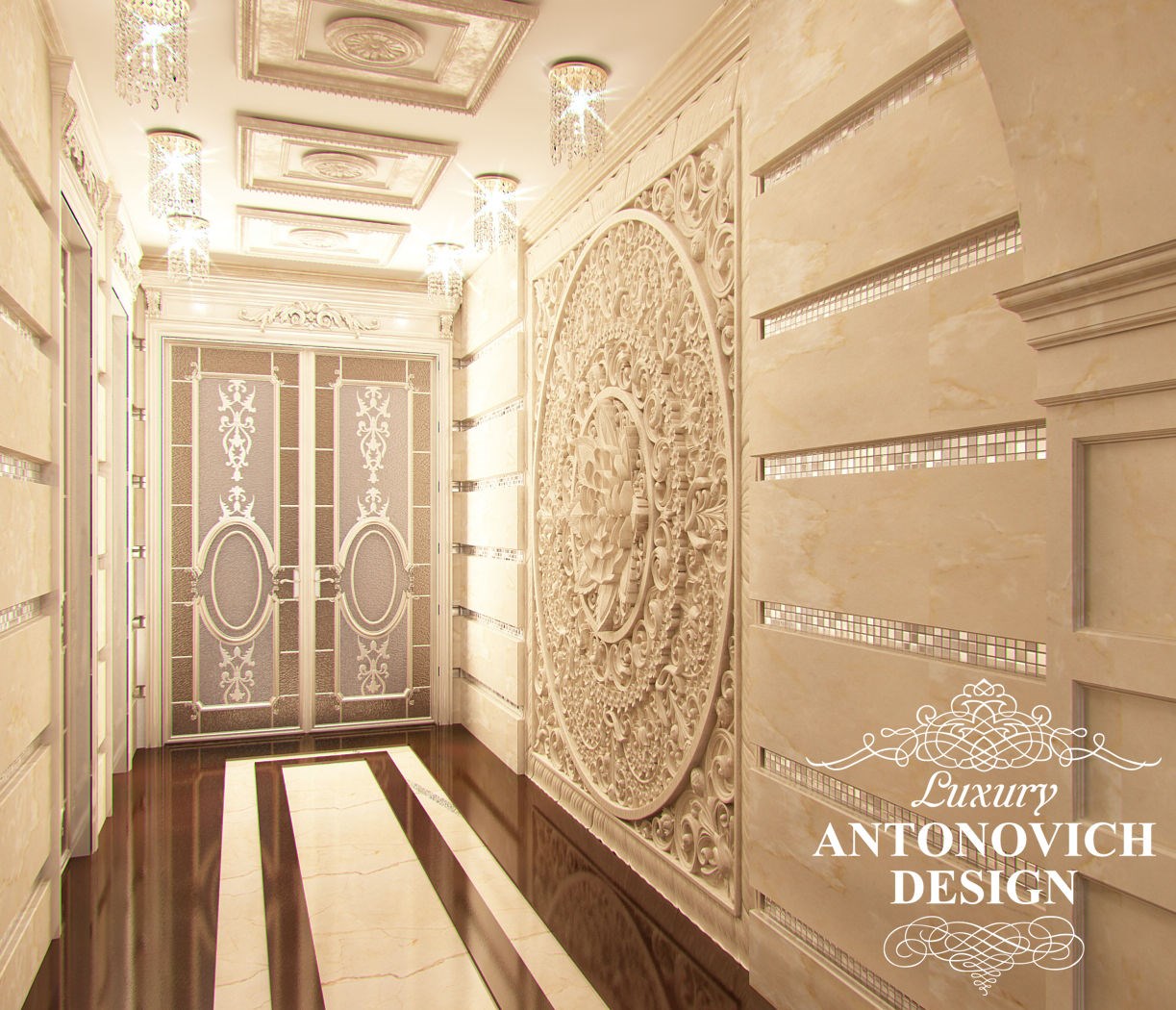 Элитный дизайн интерьера дома с мраморными полами в классическом стиле от студии дизайна в Астане