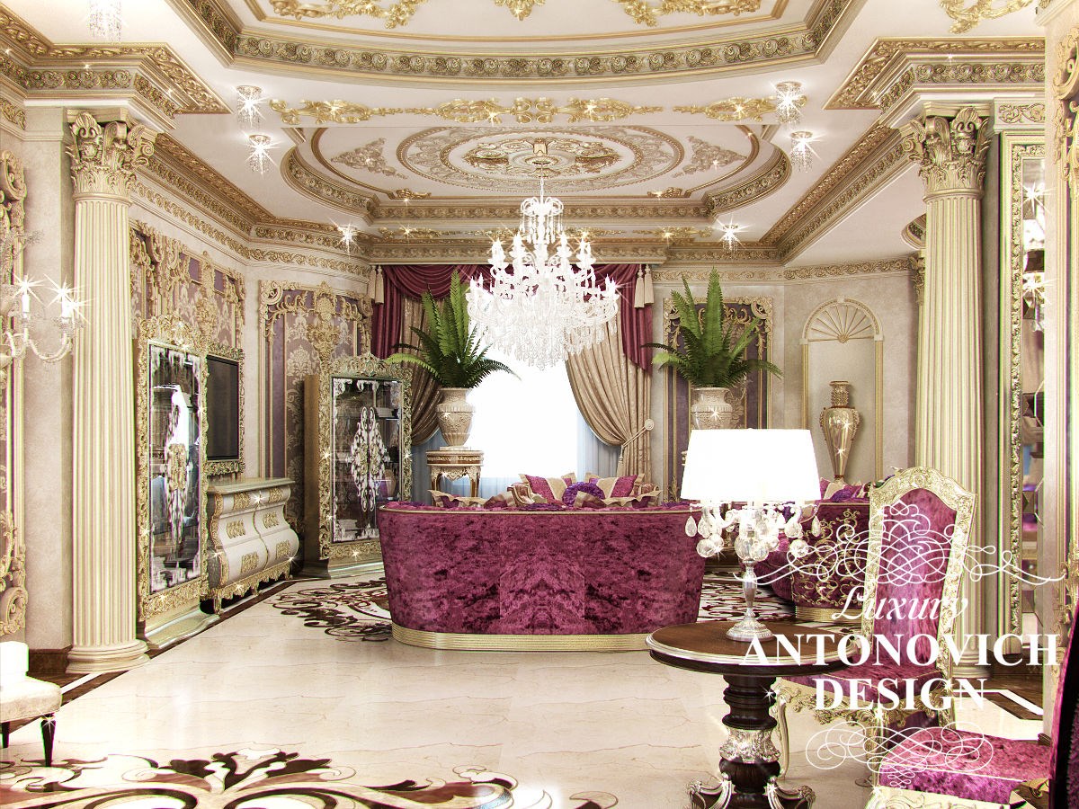Элитный дизайн интерьера дома с красивой кухней и столовой в классическом стиле от студии дизайна в Астане
