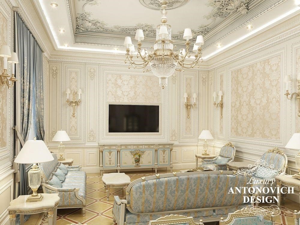 Элитный дизайн коттеджа с уютной гостиной в классическом стиле от Лакшери Антонович Дизайн