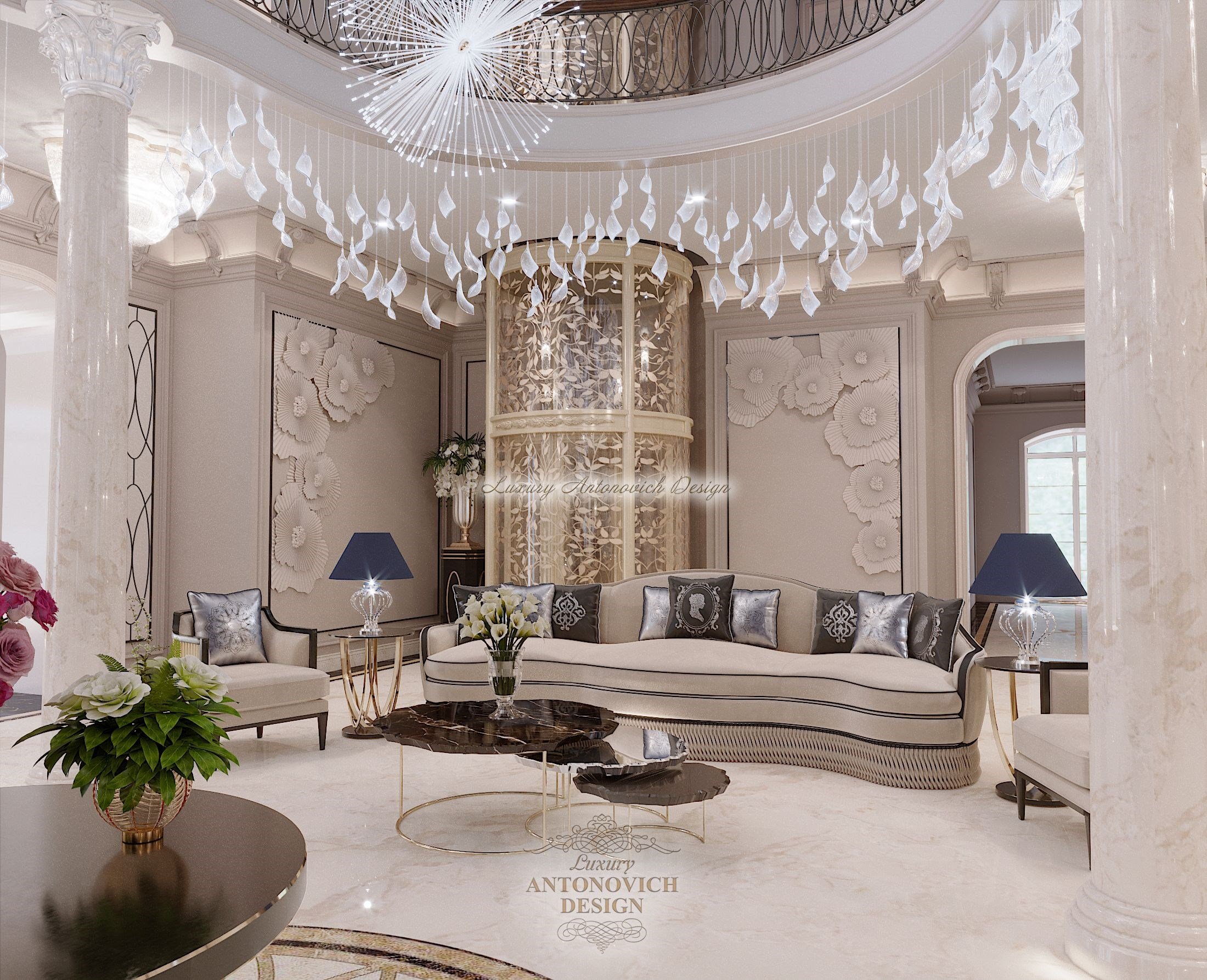 Респектабельная столовая-гостиная особняка в стиле современная классика в Нур-Султане