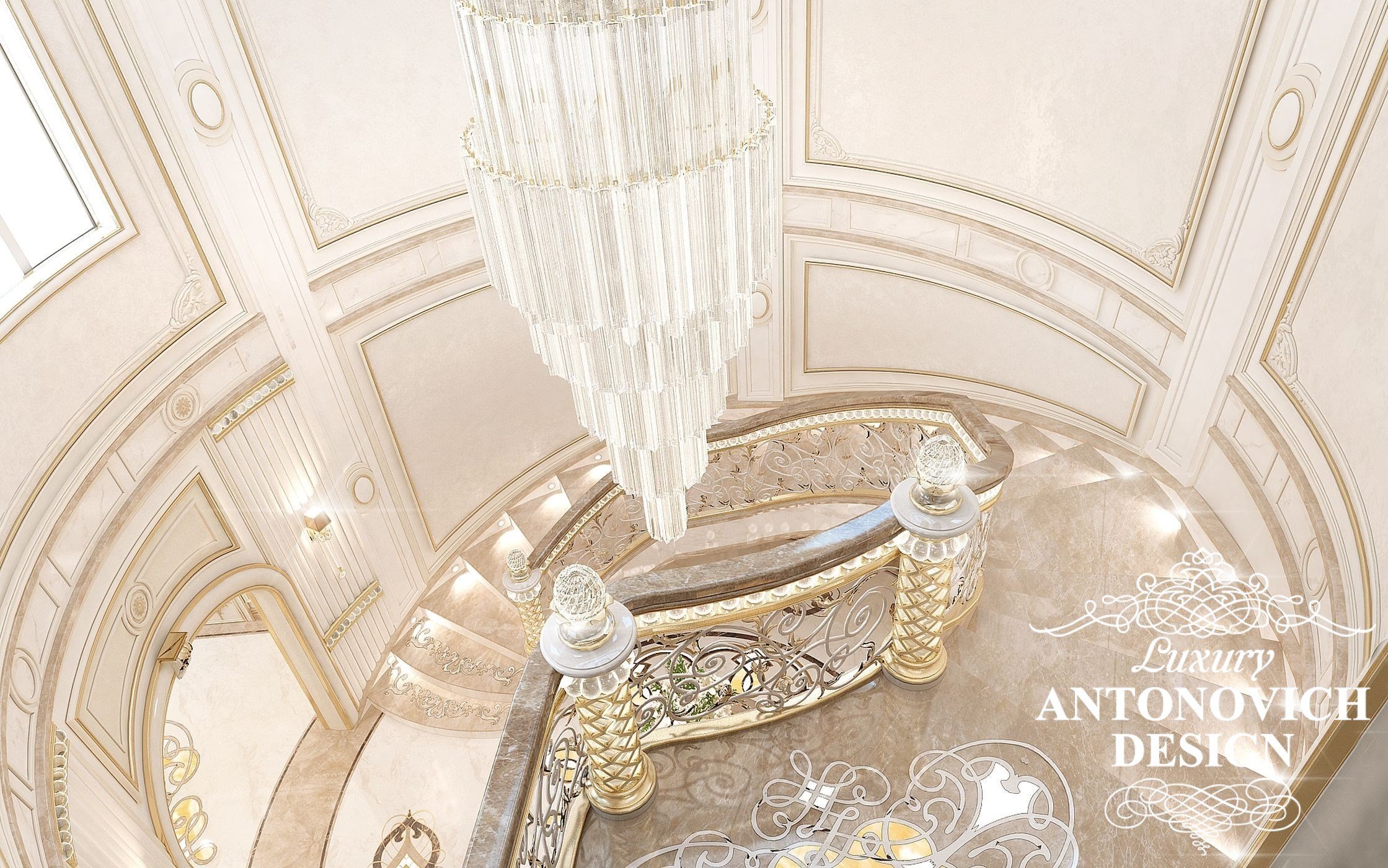 Элитный дизайн интерьера дома с роскошным холлом в классическом стиле от дизайн студии Luxury Antonovich Design