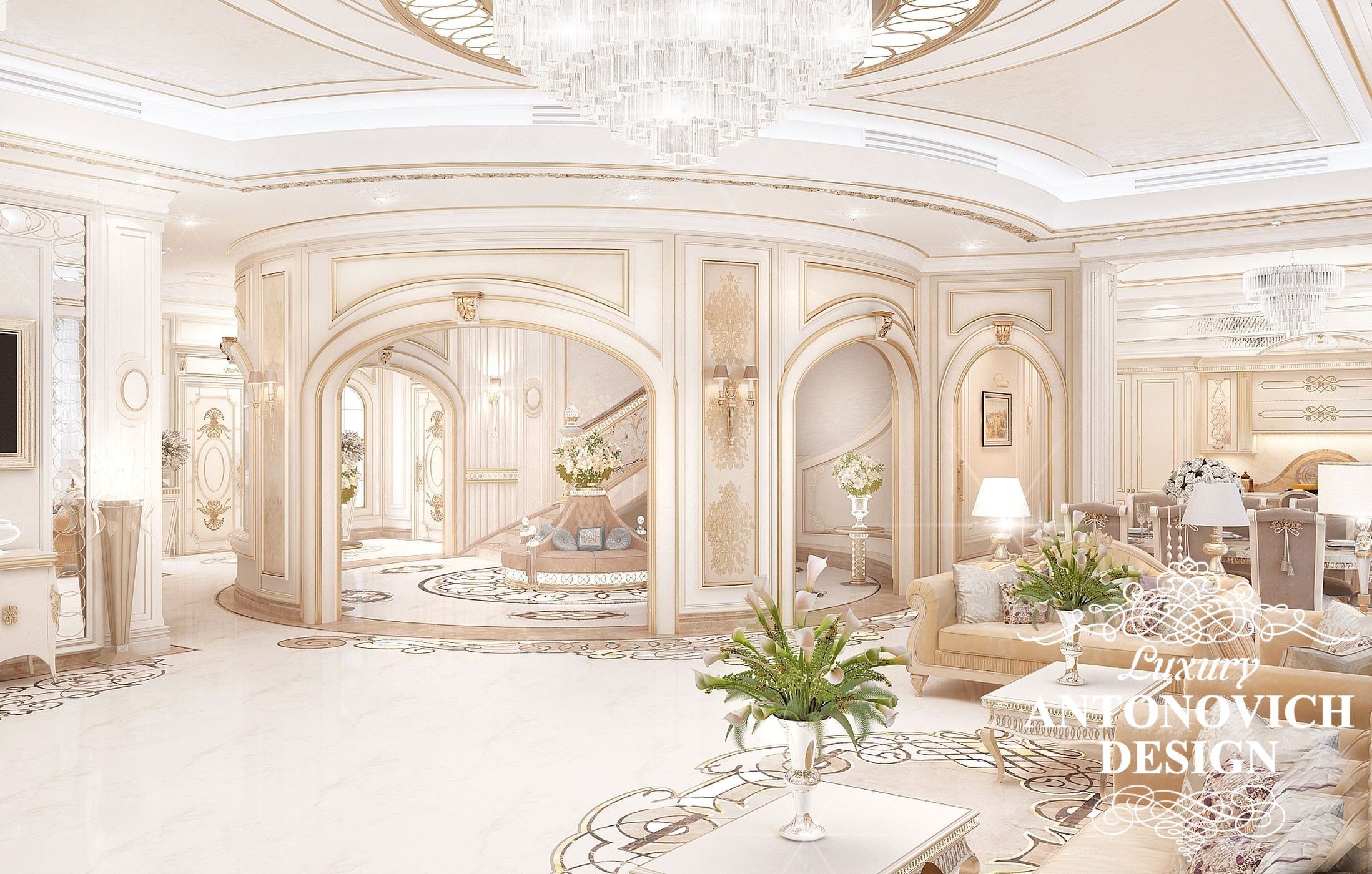 Элитный дизайн интерьера дома с роскошным холлом в классическом стиле от студии Antonovich Design