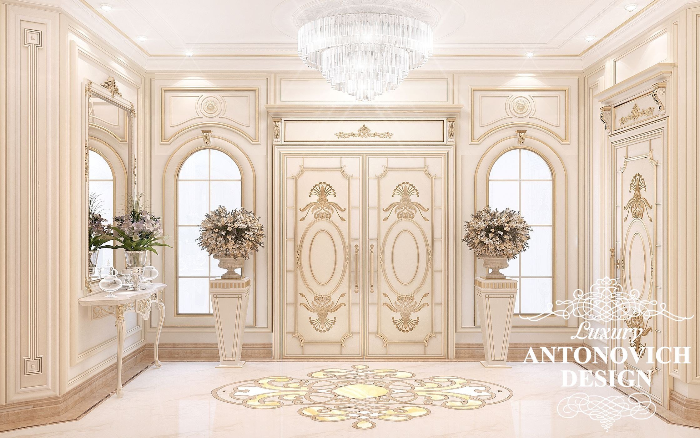Элитный проект дома с роскошным холлом в классическом стиле от студии дизайна интерьеров Антонович Дизайн