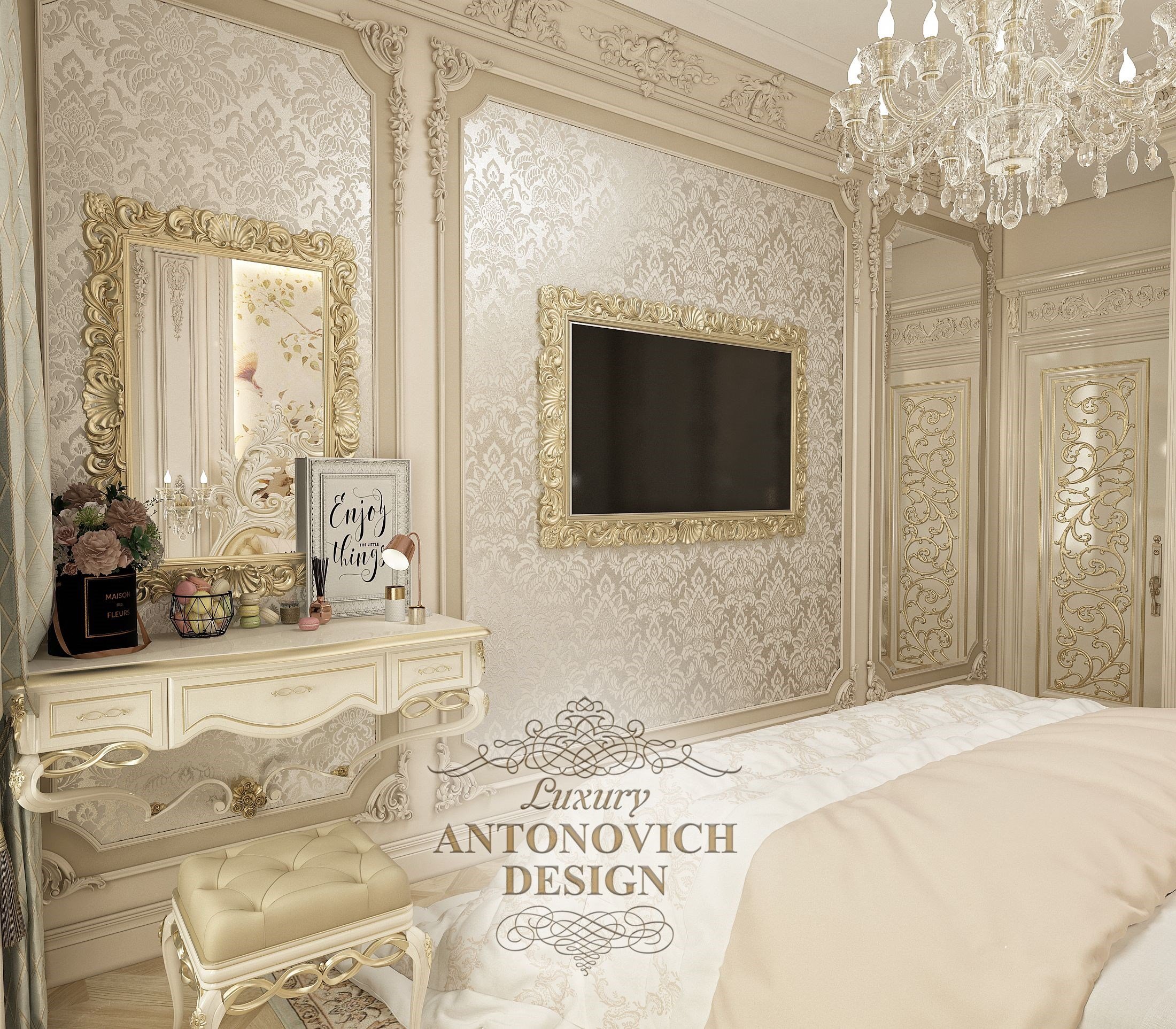 غرفة نوم رقم 1 من الشقة في مجمع سكني dynasty موسكو تصميم أنتونوفيتش الفاخر