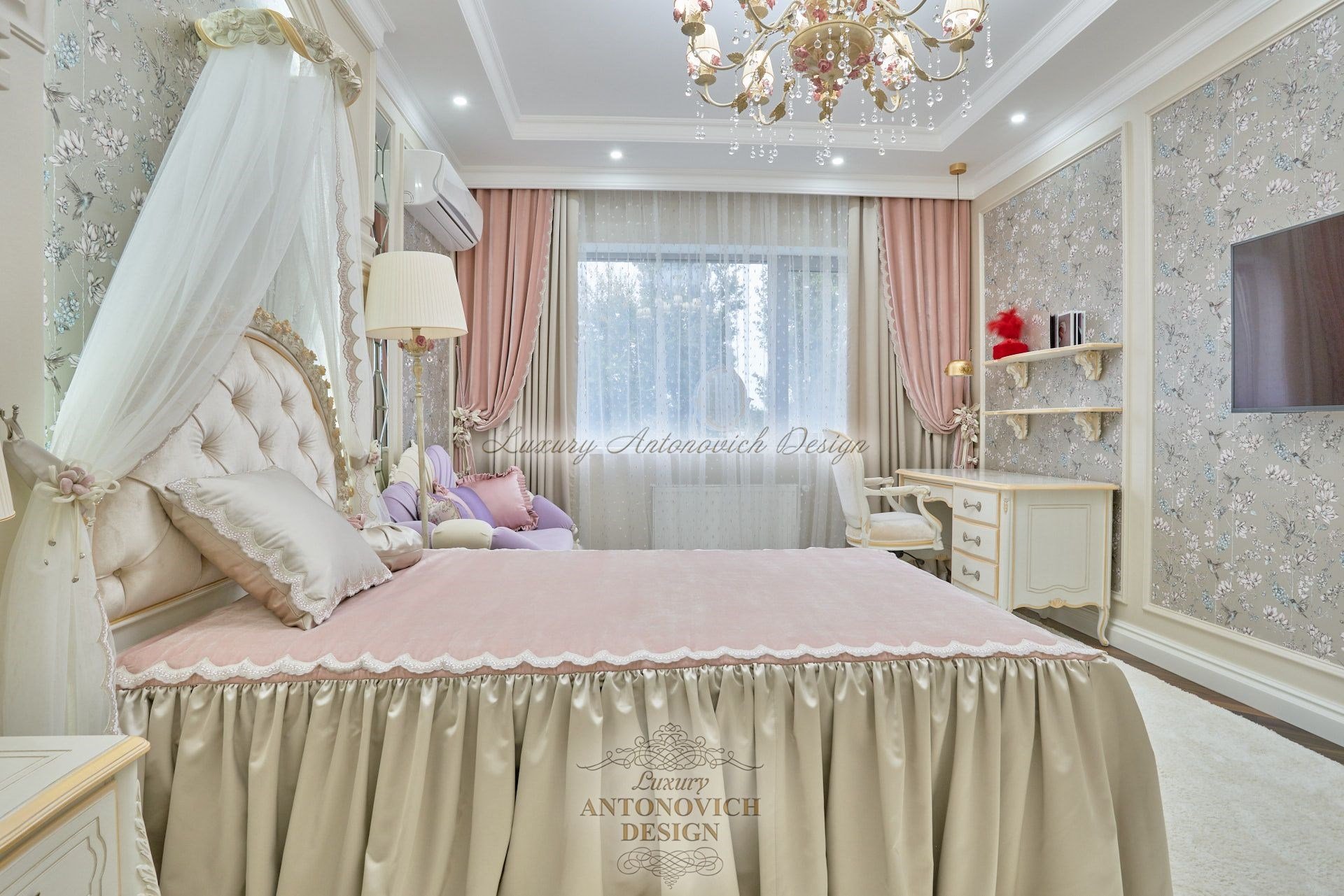Элитный дизайн интерьера спальни дочери, квартира в Нур-Султане