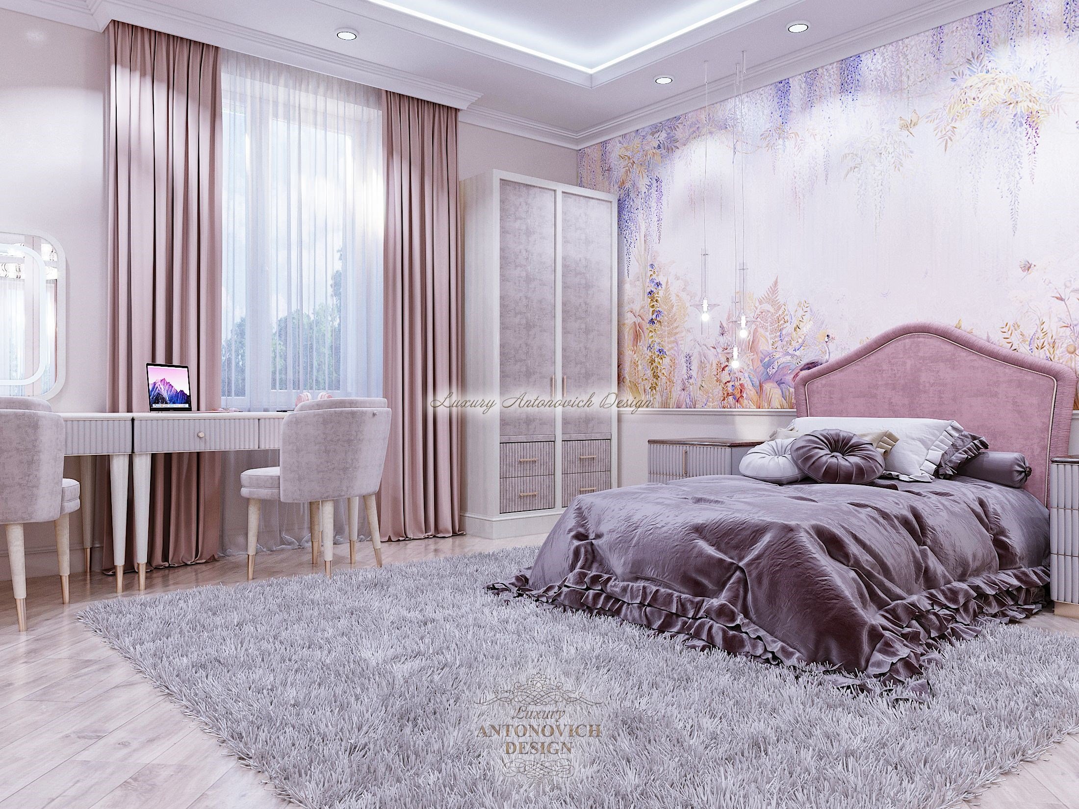 стиль новая классика, Стильный  дизайн интерьера спальни дочери, Роскошный особняк в Актобе