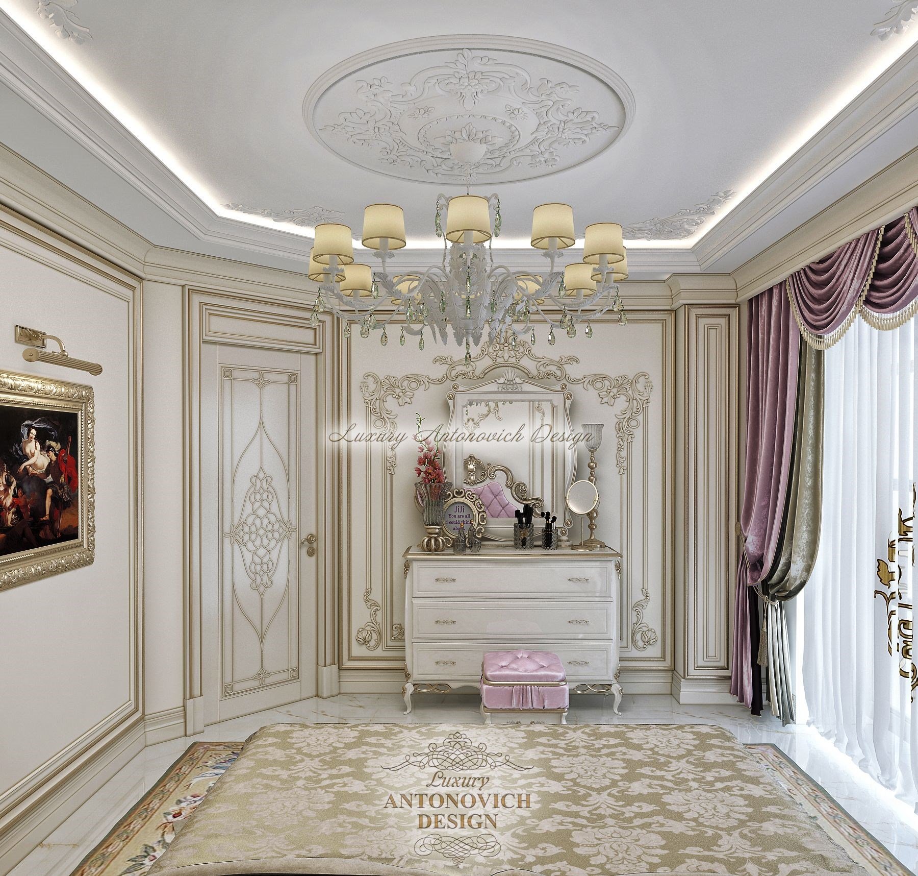 Стильный интерьер спальни хозяйской в классическом стиле, квартира в Астрахани