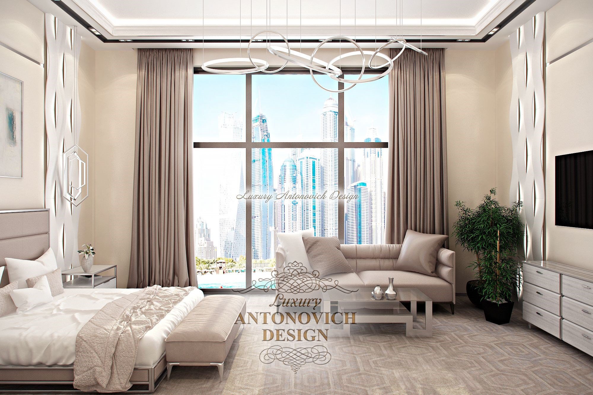 Фешенебельный интерьер спальни в современном стиле, Дубай