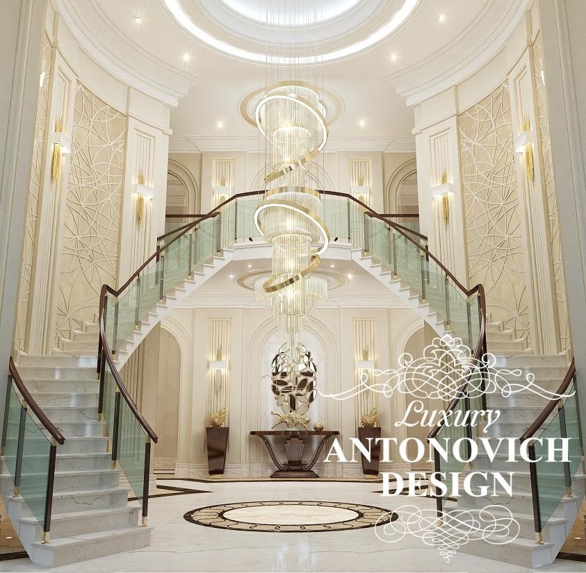 Элитный проект дома с роскошной лестницей в стиле современная классика от Antonovich Design