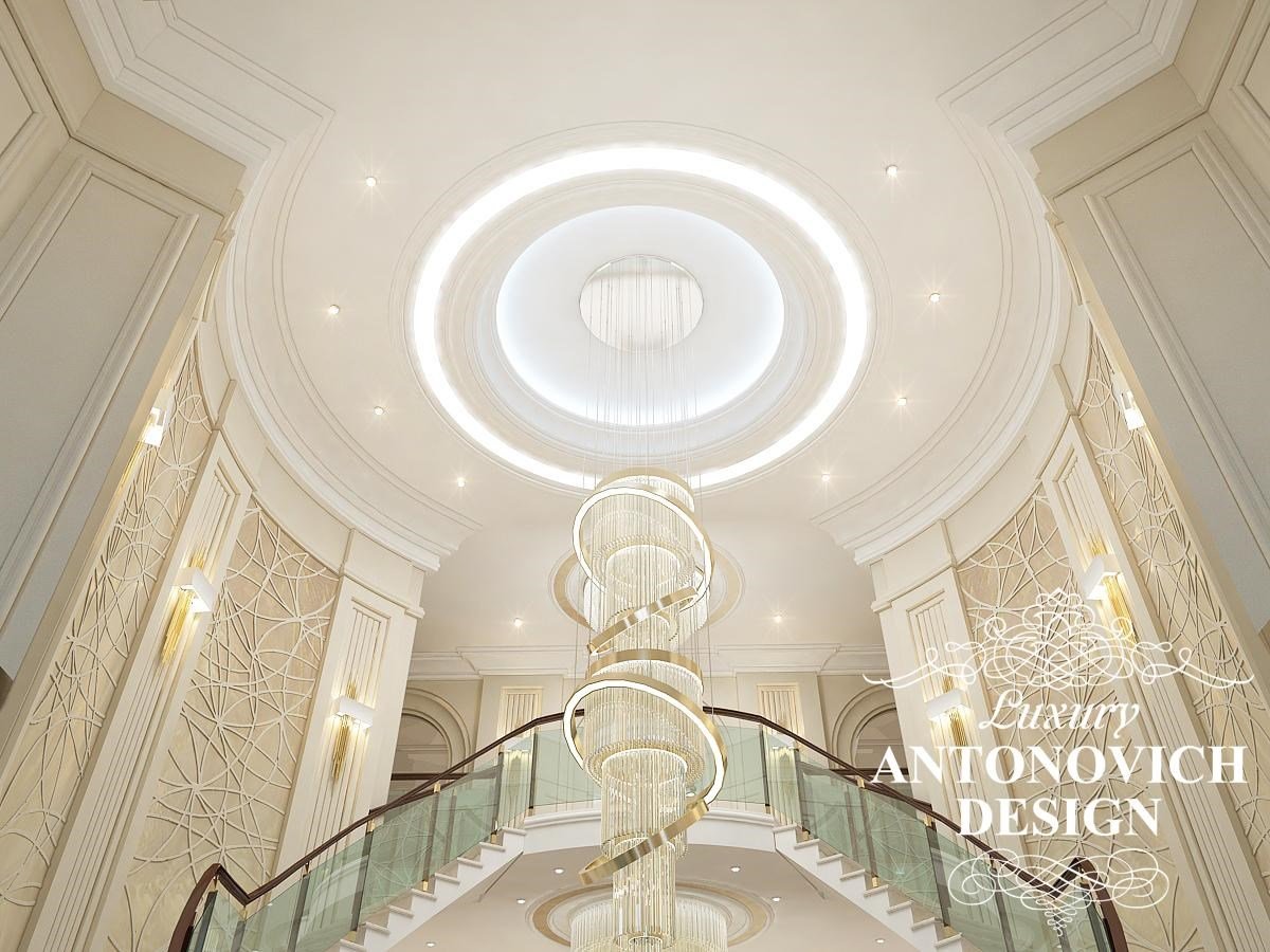 Элитный дизайн виллы с роскошным холлом в стиле современная классика от студии дизайна интерьеров Антонович Дизайн