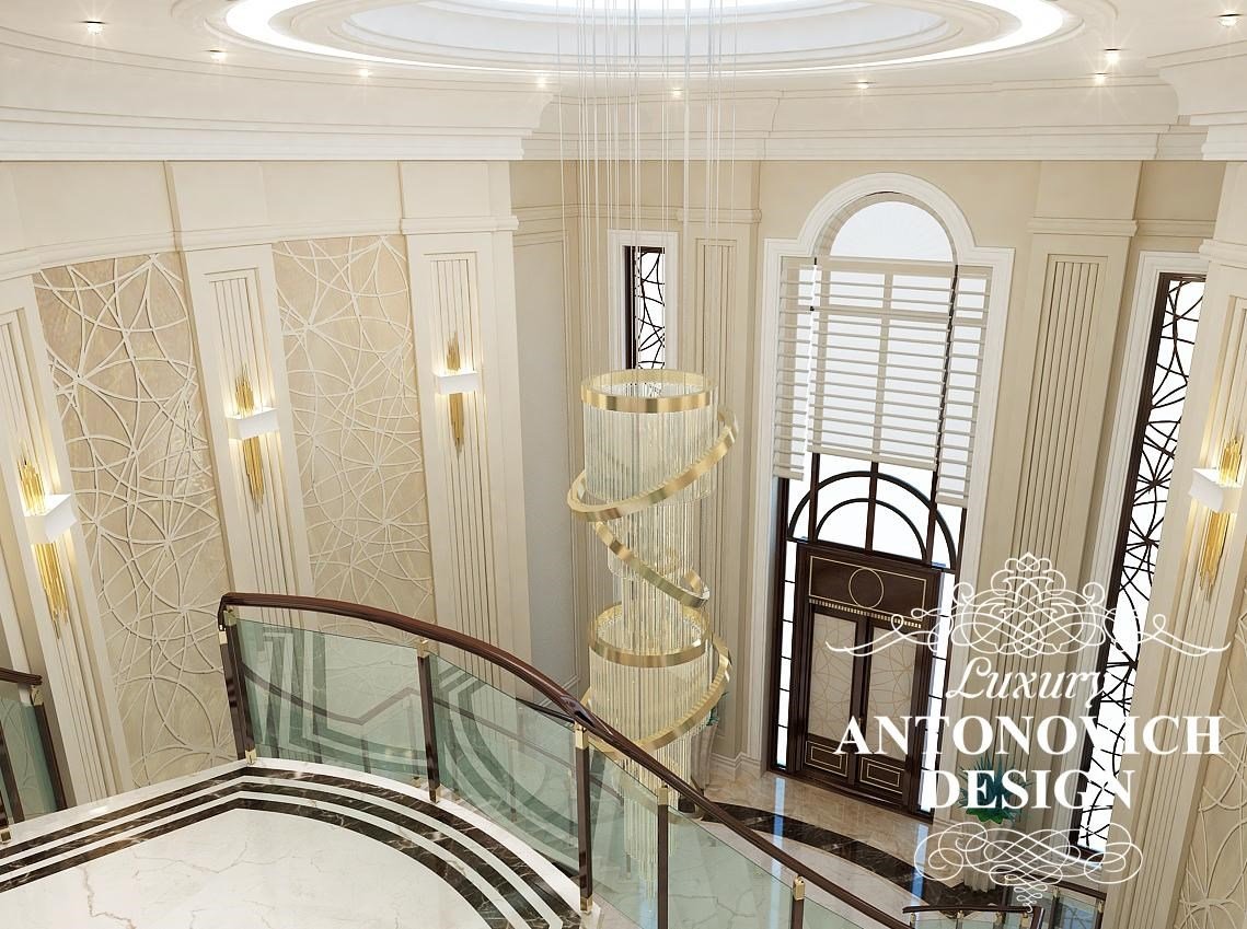 Элитный дизайн виллы с роскошным холлом в стиле современная классика от студии дизайна Антонович Дизайн