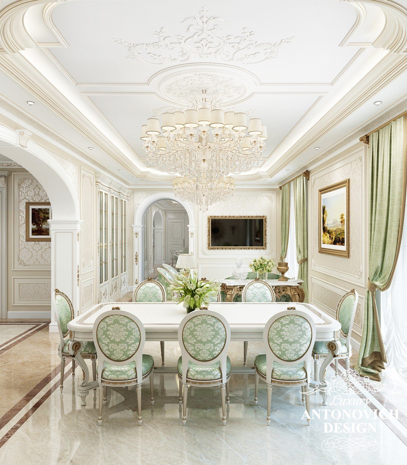 Элитный дизайн проект дома с роскошным холлом в классическом стиле от студии дизайна Лакшери Антонович Дизайн