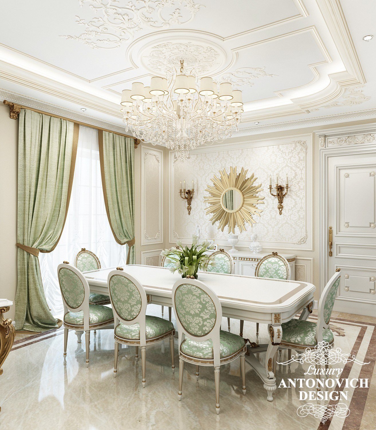 Элитный дизайн проект дома с роскошным холлом в классическом стиле от студии дизайна в Алматы