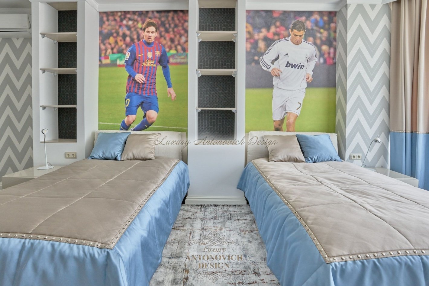 Стильный интерьер спальни для мальчиков, квартира в Нур-Султане