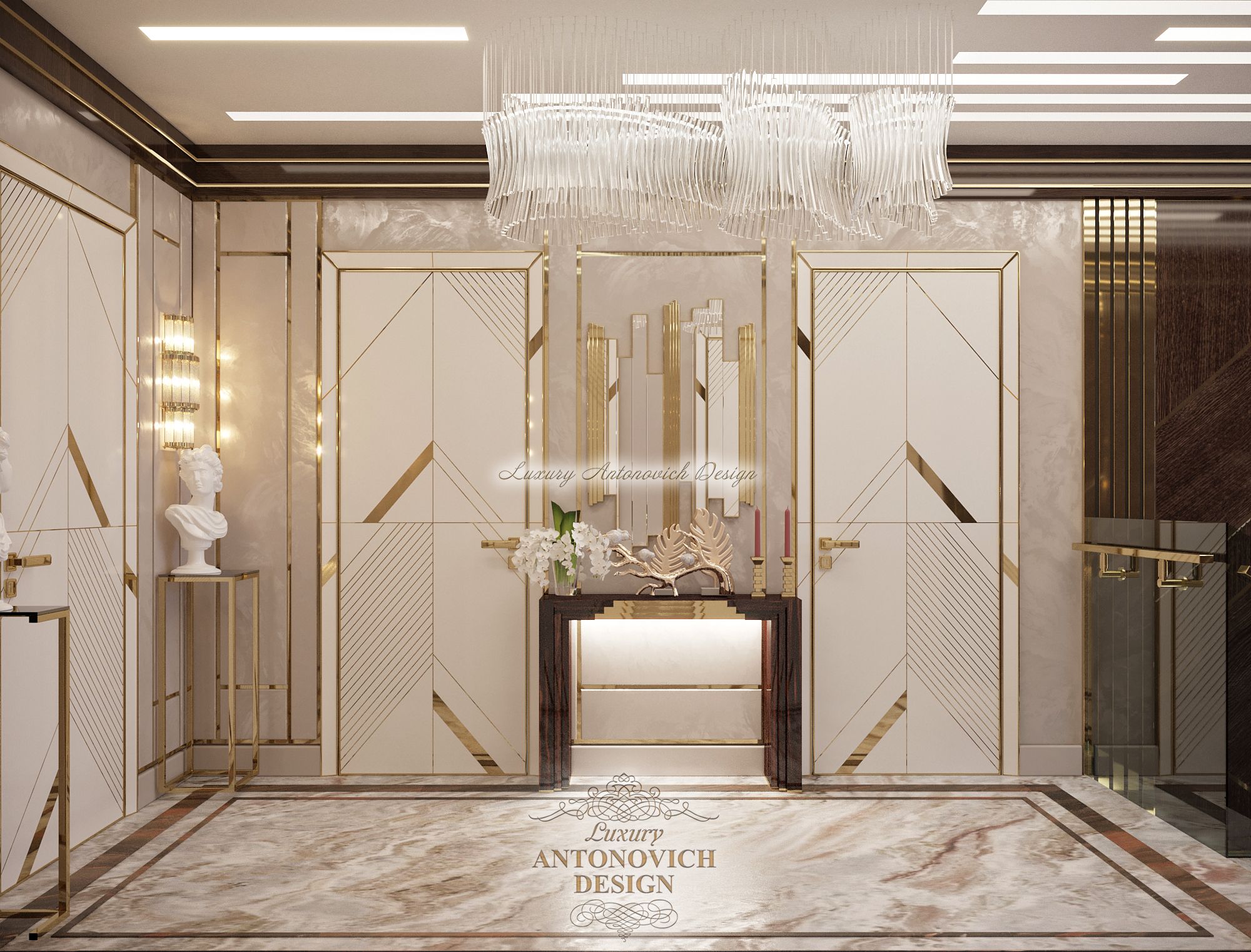 Изысканный интерьер прихожей в стиле контемпорари от студии Luxury Antonovich Design